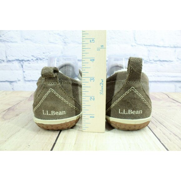 LL Bean Cement Suede Slip-On Fleece Lined Mountain Moccasin Slippers Size 9 M - Picture 6 of 9